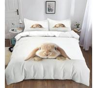 Duvet Cover Set Soft Quilt Animal Lop-Eared Rabbits Easy Care Printed Duvet Cover Set 100% Polyester Brown Quilted Bedding Bed Sets With Pillowcases 230 x 220 cm