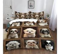 Duvet Cover Set Soft Quilt Collage Shih Tzu Puppy Easy Care Printed Duvet Cover Set 100% Polyester Brown Quilted Bedding Bed Sets With Pillowcases 230 x 220 cm