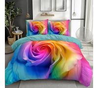 Duvet Cover Set Soft Quilt Cover Easy Care Super King Size Texture Rose Petals Bedding Set Microfiber 260 x 220 cm Reversible Soft Printed Duvet Set with Pillow Case Blue