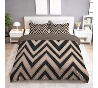 Duvet Cover Set Super King 260 x 220 cm - Reversible Vintage Zigzag Lines Bedding Set, Soft Microfibre, Zip Closure, 2/3 Piece with Pillowcase(s), Breathable Easy-Care, Colour Brown