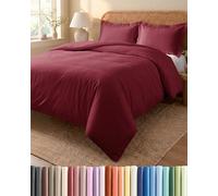 Duvet Cover Set Super King 260x220 - Microfibre 3 Piece Set - Burgundy