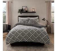 Duvet Cover Set Super King Charcoal Grey White Geometric Jacquard Fleece Luxury