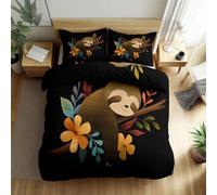 Duvet Cover Set Super King Size 220x260cm Cartoon Sloth Flower Children Polycotton Bedding Print Bed Set Easy Care Soft Quilt Cover Duvet Cover with Pillowcase