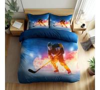 Duvet Cover Set Super King Size 220x260cm Ice Hockey Players Children Polycotton Bedding Print Bed Set Easy Care Soft Quilt Cover Duvet Cover with Pillowcase