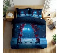 Duvet Cover Set Super King Size 220x260cm Ice Hockey Polyester-Cotton Bedding Sets 3 Pcs With Zipper Closure Ultra Soft Anti Allergic Non Iron with Zipper Closure