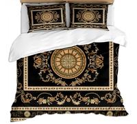 Duvet Cover Set Super King Size 260X220Cm - Black Gold Classical Circle Pattern Bohemian Luxury Art Pattern 3 Pcs Bedding Set With Zipper Closure And 2 Pillow Covers 50X75Cm Ultra Soft Easy Care Mi