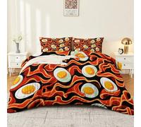 Duvet Cover Set Super King Size, Abstract Egg Bacon Printed Pattern Brushed Microfiber Duvet Cover - Orange Color Decor Bedding Set with 2 Pillow Cases 50 x 75 cm