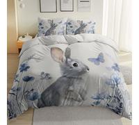 Duvet Cover Set Super King Size Simple Hand-Painted Rabbit Printed, Luxury Reversible Quilt Cover Easy Care Bed Linen Soft Cosy Bedding Sets for Boys Girls with 2 Pillowcases, White, 220 x 260 cm