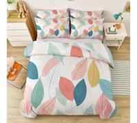 Duvet Cover Set Super King Size, Simple Leaves Print Bedding Set for Boys Girls Adults - Soft Reversible Duvet Cover with Zipper Closure, 220 x 260 cm Pink Blue