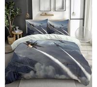 Duvet Cover Set Takeoff fighter jet Bedding Sets, Soft Microfiber Cover Double with 2 Pillows for Bedding set, Grey Easy Care Duvet Set, Double