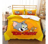 Duvet Cover Set Tom and Jerry 100% Long Staple Cotton, Breathable Bedding Set Light Weight Quilt Cover with Hidden Button Closure (220x230cm(King),TAJ 03)