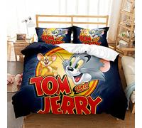 Duvet Cover Set Tom and Jerry 100% Long Staple Cotton, Breathable Bedding Set Light Weight Quilt Cover with Hidden Button Closure (220x230cm(King),TAJ 05)