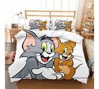 Duvet Cover Set Tom and Jerry 100% Long Staple Cotton, Breathable Bedding Set Light Weight Quilt Cover with Hidden Button Closure (220x230cm(King),TAJ 06)