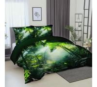 Duvet Cover Set Tropical Rainforest Sunshine Printed Soft Breathable Durable Microfibre Fade Resistant with Zipper Closure King Size 230 x 220 cm Reversible Bedding Sets With Pillowcases Green