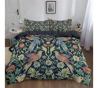 Duvet Cover Set Ultra Soft Hypoallergenic Microfiber William Morris Style Strawberry Thief Bedding Set 3 Pcs with Zipper and 2 Pillowcases, Navy Quilt Cover King 91x87 inch (230x220cm) for Kids Adults