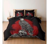 Duvet Cover Set Vintage Sticker Art White Eagle Skull Design, Reversible Single Bedding 3 Pcs Ultra Soft Hypoallergenic Luxury, Quilt Cover with Zipper Closure, Black