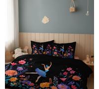 Duvet Cover Set Watercolor Painting Wildflowers Ballet - Easy Care Bed Linen Soft Cosy Bedding Sets - Luxury Reversible Quilt Cover, Cot-bed 120 x 150 cm Black Duvet Cover with Pillowcases