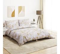Duvet Cover Set White Brown 200x220cm + 80x80cm 100% Cotton Hidden Buttons Soft