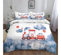 Duvet Cover Set White Double 200 x 200 cm Cartoon Animals Train Clouds Balloons Bedding Set for Kids Teens Adults, Soft Hypoallergenic Quilt Cover with 2 Pillowcases - Modern Room Decor