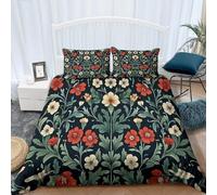 Duvet Cover set William Morris Plants Flowers pattern, Bedding set with Zipper Dark Green print for Teens and Adults Bedroom, Single size Duvet Covers 135 x 200 cm