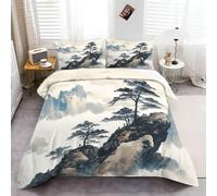 Duvet Cover Set with 2 Pillowcases 3 Piece,Polyester printed bedding Oriental Ink Paintings & White and black Duvet Cover Bedding Set Single 53" x 79"