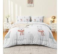 Duvet Cover Set with King Reversible Cartoon Polar Bear Winter Print Autumn Winter Bedding Set Ultra Soft Warm Cosy atural Beige