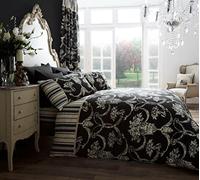 Duvet Cover Set With Pillowcases Quilt Bedding Set Reversible Printed Poly Cotton Matching Curtains (Matching Curtains 66" x 72", Richmond Black)
