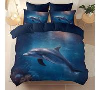 Duvet Cover Set with Pillowcases Single - Beautiful Realistic Starry Sky Dolphin Printed Microfiber Bedding with Zipper Closure, Lightweight Quilt Cover for Kids Girls Adults Room Decor, Blue-Gray