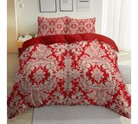 Duvet Cover Set with Super King Reversible Retro Baroque Pattern Print Autumn Winter Bedding Set Ultra Soft Warm Cosy atural Red And White