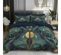 Duvet Cover Set135x200cm,Ultrasoft Reversible Duvet Set Non Iron Luxury Bedding Sets With Zipper Closure Modernism Moon Mermaid Dark blue