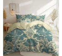 Duvet Cover Sets 135 x 200 cm, Easy Care Microfiber Vintage William Morris Floral Plants Printed Bedding Set, Lightweight Breathable With Matching Pillow Light yellow