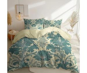 Duvet Cover Sets 135 x 200 cm, Easy Care Microfiber Vintage William Morris Floral Plants Printed Bedding Set, Lightweight Breathable With Matching Pillow Light yellow