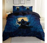 Duvet Cover Sets 200 x 200 cm, Reversible Soft Cartoon Gothic Death Printed Duvet Set Double Size Brushed Microfiber Hypoallergenic Quilt Cover Bedding Sets with 2 Pillowcases Easy Care, Dark Blue
