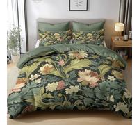 Duvet Cover Sets 3 pcs Double 200x200 cm William Morris Style Floral Pattern Comfy Breathable Non Iron Comforter Cover 3D Pattern Quilt Cover 3 Pcs Bedding Set for Kids Teens Adults