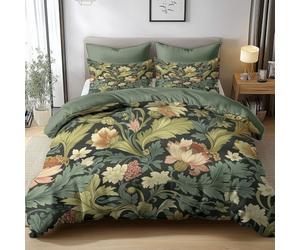 Duvet Cover Sets 3 pcs Double 200x200 cm William Morris Style Floral Pattern Comfy Breathable Non Iron Comforter Cover 3D Pattern Quilt Cover 3 Pcs Bedding Set for Kids Teens Adults