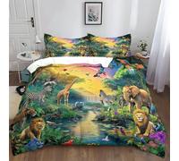 Duvet Cover Sets 3 pcs Super King Size 220x260 cm Tropical Jungle Animals Birds Comfy Breathable Non Iron Comforter Cover 3D Pattern Quilt Cover Bedding Set for Kids Teens Adults