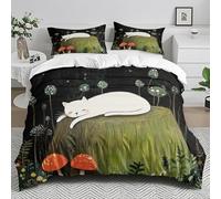 Duvet Cover Sets Black Cat Mushroom Super King Duvet Set Microfiber Soft Bedding Hidden Zipper Closure Washable Superking Bedding Set Includes Pillow Cases 2 Pack 50x75 cm