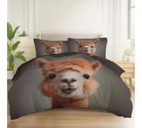 Duvet Cover Sets Breathable Surrealism Animals Alpacas Theme, Soft Lightweight Microfiber Bedding Sets 79" x 79" for Boys Girls, Double Size Reversible Easy Care Duvet Cover, Brown