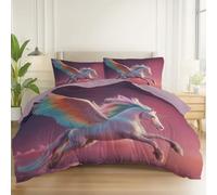 Duvet Cover Sets Breathable Surrealism Animals Horses Theme, Soft Lightweight Microfiber Bedding Sets 53" x 79" for Boys Girls, Single Size Reversible Easy Care Duvet Cover, Light Purple