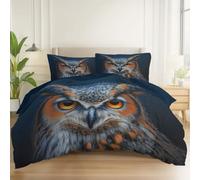 Duvet Cover Sets Breathable Surrealism Oil Painting Owls Theme, Soft Lightweight Microfiber Bedding Sets 53" x 79" for Boys Girls, Single Size Reversible Easy Care Duvet Cover, Dark Blue