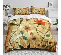 Duvet Cover Sets Coffee Green Flower Super King Duvet Set Microfiber Soft Bedding Hidden Zipper Closure Washable Superking Bedding Set Includes Pillow Cases 2 Pack 50x75 cm