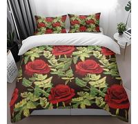Duvet Cover Sets Coffee Green Rose Super King Duvet Set Microfiber Soft Bedding Hidden Zipper Closure Washable Superking Bedding Set Includes Pillow Cases 2 Pack 50x75 cm