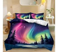 Duvet Cover Sets Double Colorful Northern Lights Bedding Set with 2 Pillowcases Color Printed Duvet Cover Soft Brushed Microfiber