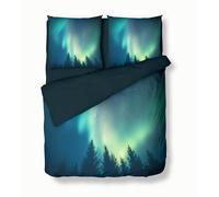 Duvet Cover Sets Double Reversible, Duvet Covers Nature Northern Lights Printed with Pillowcases, Dark Teal Bedding set Brushed Microfiber Washable