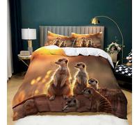 Duvet Cover Sets Double Size 200x200 cm Animal Meerka Printed Duvet Cover Sets, Green Bedding Set 3 PCS With Pillowcases Ultra Soft Anti Allergic Non Iron Microfiber for Children