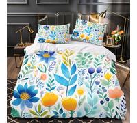 Duvet Cover Sets Double Size Flowers And Leaves Boy Man Bedding Set with Zipper Natural Plants for Kids Teens 3 Pieces Microfiber Comforter Cover 3D Quilt Cover