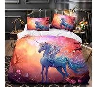 Duvet Cover Sets Double Size Horse Animal Cartoon Boy Man Bedding Set with Zipper Forest Tree Flowers for Kids Teens 3 Pieces Microfiber Comforter Cover 3D Quilt Cover