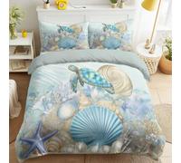 Duvet Cover Sets, Easy Care Bedding Bed Set Double Size 79" x 79", Dreamy Calm Luxury Elegant Nature Shells Sea Turtle Duvet cover Duvet Covers With 2 Pillowcases 50 x 75 cm for Kids and Adults
