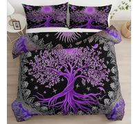Duvet Cover Sets Easy Care Fantasy Tree Sun Moon, Soft Breathable Bedding Set Purple King 230 X 220 Cm, Quilt Cover With Zipper Closure & Corner Ties For Teens Men Women