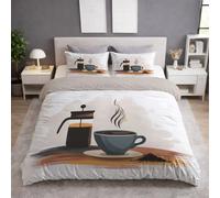 Duvet Cover Sets - Hand-drawn Food Coffee White Bedding Set with Luxuriously Soft Quilt Covers 3 Piece Duvet Cover Super King Size Durable & Easy Care with Zipper Closure and Pillowcases
